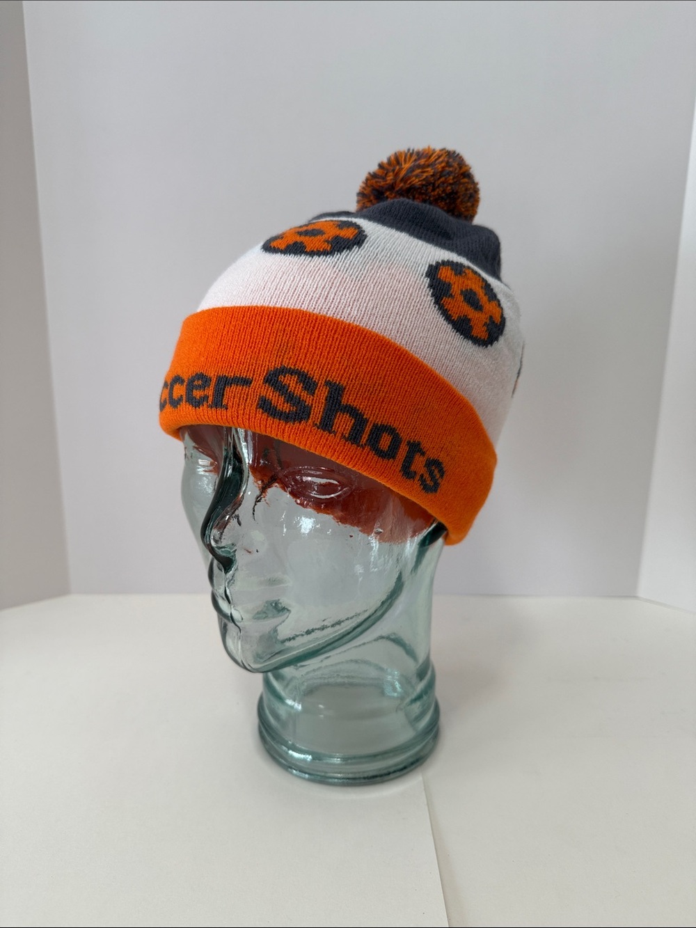 Soccer Shots Kids Orange & White Pom Knit Beanie